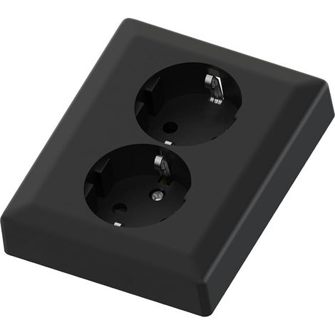 Double Prise Schuko Encastrable, Prise Électrique Murale pour Intérieur, 250 V 16 A, 103 × 84 mm, Noir (1/5)
