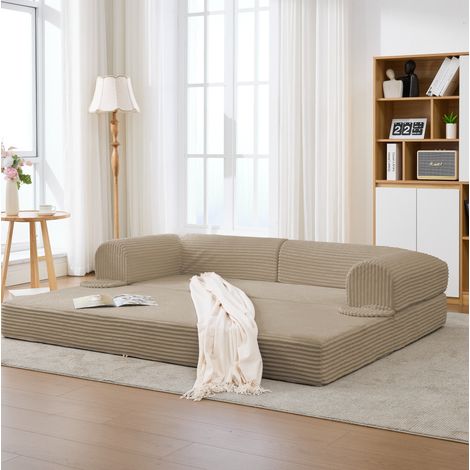 Sofá cama 2 plazas 190x78x65 cm beige 2 en 1 de tejido acanalado MEUBLIV (1/5)