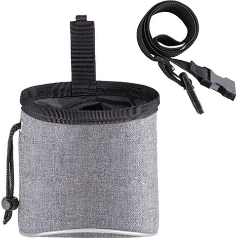 Sac À Friandises Pour Chien - Tissu Oxford Imperméable - Ceinture Réglable 60-120 Cm Avec Distributeur De Sac À Déjections - Gris