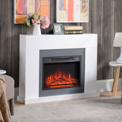 Cheminée Électrique 1800W-2000W avec Télécommande Flamme Ajustable Thermostat Minuteur Hebdomadaire pour 37 m² Blanc (1/5)