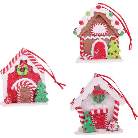 2 Ensembles Lot De 2 Pendentifs De Maison De Noël Maisons en D'Épices Boules De Noël Décorations De Noël Porte Boule De Noël Velours Festif La Maison La 3 pièces 2 (1/5)