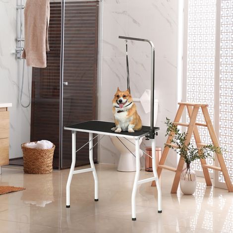 Tavolo da toelettatura per cani con cinghie, altezza regolabile, nero DESVIAE (1/5)