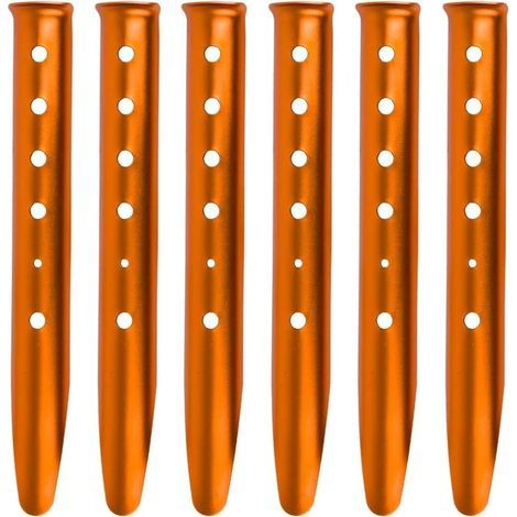 piquets de tente métalliques robustes, pour le sable et la neige, idéaux pour les tentes de plage, l'ombrage, les auvents, le camping, la randonnée et le trekking. Couleur orange. (1/5)