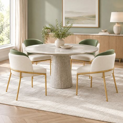 Moderne Esszimmerstuhl aus PVC, Eisenbeine und verstellbare Füße, Grün und Gold OKMYHOME (1/5)