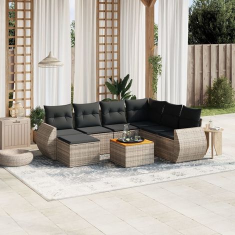 vidaXL Salon de jardin 8 pcs avec coussins gris résine tressée (1/3)