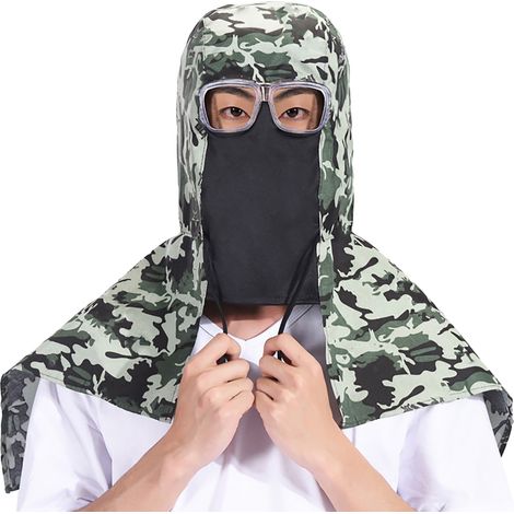 Chapeau à rabat anti-poussière, coupe-vent, respirant et confortable, entièrement fermé, avec lunettes intégrées pour le camouflage en extérieur (1/5)