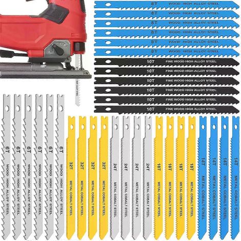 Ensemble de 24/34 lames de scie sauteuse en acier au carbone assorties pour la découpe du bois, du plastique et du métal outil de travail du bois à coupe rapide (1/5)