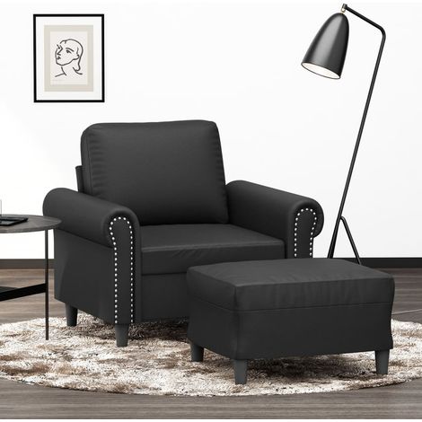 Sessel mit Hocker Schwarz 60 cm Kunstleder