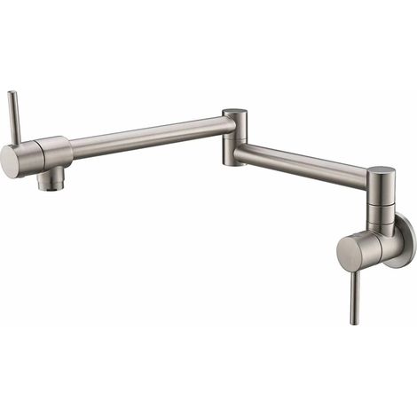 Robinet de cuisine remplisseur de pot Robinet de remplissage de casserole mural pliable robinet de cuisine simple froid monotrou évier robinet rotation bec pliant laiton rond ( Color : Brushed Nickel (1/5)