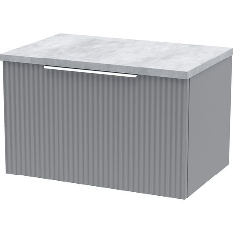 Tixall Fluted 1 Drawer Wall Hung Vanity Unit with Laminate Worktop, Satin Grey, 600mm