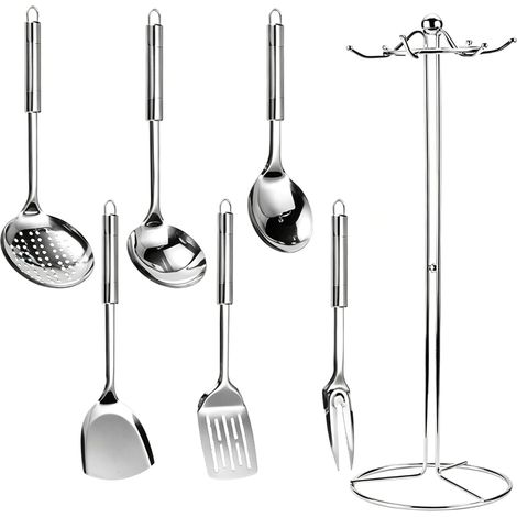 7-teiliges Küchenutensilien-Set aus Edelstahl – bestehend aus Suppenkelle, Pfannenwender, Schöpfkelle und Aufbewahrungsständer – Küchenaccessoires in professioneller Qualität aus Edelstahl (1/5)