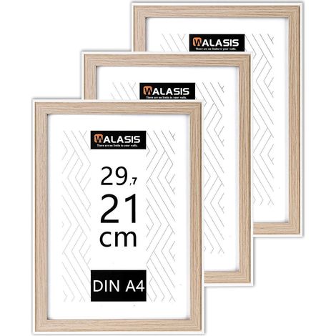Bilderrahmen Holz A4 3er Set MDF Fotorahmen Natur mit Weiß 21X29,7(A4) (1/5)