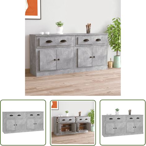 The Living Store Buffets 2 pcs gris béton bois d'ingénierie - Buffet - Meuble De Rangement - Armoire - Commode - Design Classique (1/5)