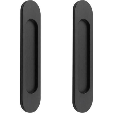 2 poignées de porte coulissante ovales auto-adhésives, en alliage d'aluminium noir mat, poignée sans perforation pour porte de grange coulissante, fenêtres, armoires/18 cm (1/4)