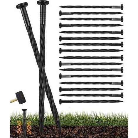 100 piquets de bordure de paysage en plastique, piquets de sol en spirale de 20 cm, clous d'ancrage de paysage, piquets de tente pour barrières de pelouse, bordures de pavés et bordures d'allée. (1/5)