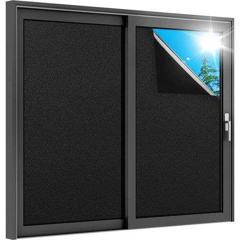 Film Occultant Fenêtre Noir avec Grille Facile à Couper 44.5x200cm, Film Opaque Fenetre Electrostatique Anti UV Amovible, Brise Vue Fenetre Dépoli pour Sommeil Diurne Chambre Salle de Bain (1/5)