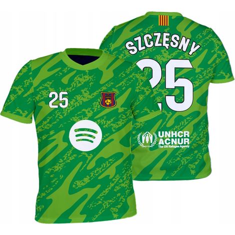 Maillot de football Szczęsny Barcelona pour enfants, t-shirt de sport vert Szczęśliwy Barcelona 134, t-shirt de sport vert
