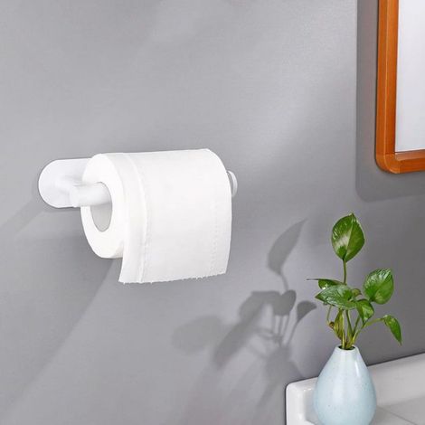 Porte Papier Toilette, Support Papier Toilette Mural Acier Inoxydable Porte Rouleau Papier Toilette Sans Perçage Blanc (1/5)