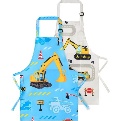 2PCS Tabliers pour Enfants Garçons - Camion Imperméables Tablier de Cuisine avec Poche Sangle Réglableet pour Peinture Artisanat Peinture Cuisine Jardinage (Petit,6-10 Ans) (1/5)