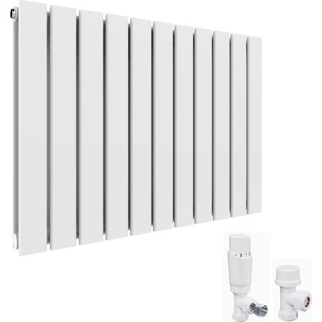 ELEGANT 600 x 836 mm White Horizontal Designer Radiator Double Column Flat Panel Radiator Heater + White Thermostatic Radiator Valves (1/5)