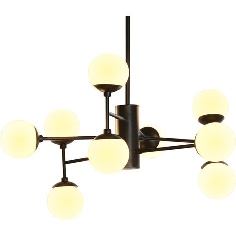 Metalllampe Metallglas 80x80x60 9 Schwarze Kugeln Metallglas mehrfarbiger Farbfamilien Deckenleuchten und Wände Details (1/5)