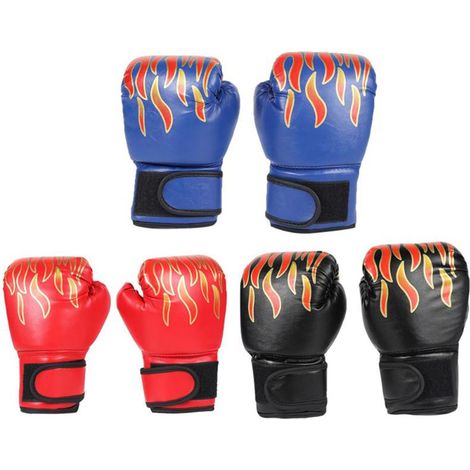 Paar Kinderboxhandschuhe, verstellbar, professionell, atmungsaktiv, aus PU-Leder, Flammenmuster, Boxtrainingshandschuhe (1/4)