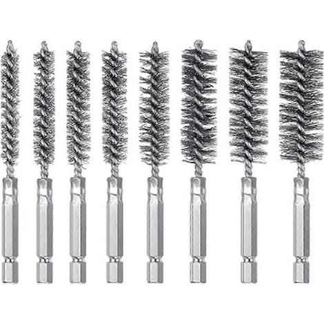 Rohrreinigungsbürsten-Set, Schlauchbürsten, silberfarbene Edelstahl-Strohhalmreiniger, Bohrbürste für Rohre, Tastaturen, Bohrlochreinigung-8 Piece (1/5)