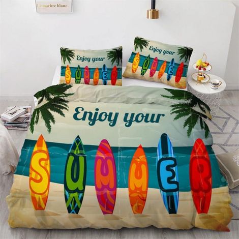 Bettwäsche-Set 200x200 cm 3-teilig Mikrofaser mit Palmen-Motiv und Reißverschluss