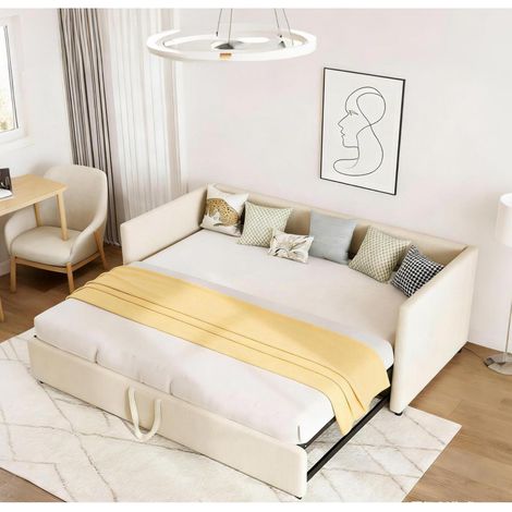 Schlafsofa 90/180x200cm mit Bettkasten, ausziehbar, beige (1/5)