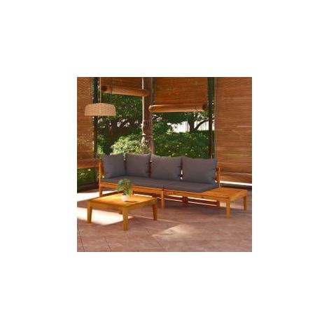 Salon de jardin 3 pcs avec coussins gris foncé Bois d'acacia (1/5)
