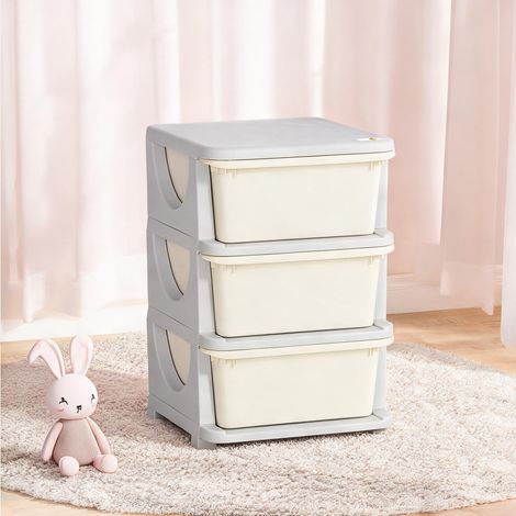 Tour de rangement enfant 37 cm avec 3 tiroirs à poignées en PP (1/5)