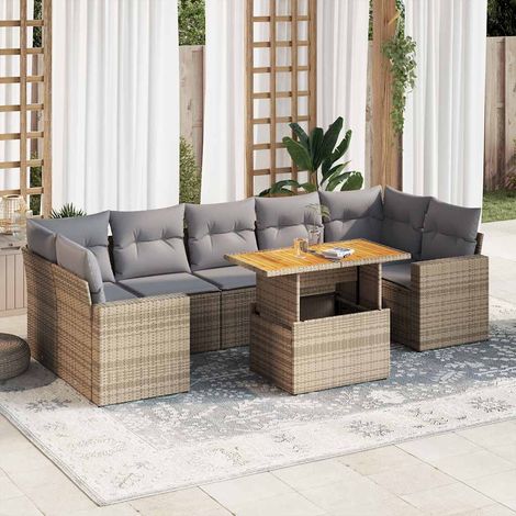 Salon de jardin avec coussins 8 pcs beige résine tressée (1/5)