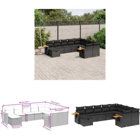 10-tlg. Garten-Sofagarnitur mit Kissen Schwarz Poly Rattan - Gartenmöbel - Gartensorte - Lounge Set - Rattan Möbel - Outdoor Sofa - Home & Living (1/3)