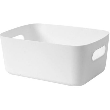 Panier de rangement en plastique avec poignées découpées - Petit panier de rangement pour salle de bain, cuisine, comptoir, armoire, chambre à coucher et plus (blanc) (1/4)