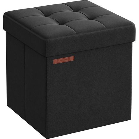 SONGMICS Pouf Contenitore da 38 cm, Cassapanca Pieghevole, Panca Contenitore, Poggiapiedi, per Camera da Letto Ingresso Soggiorno, Nero Inchiostro LSF027B01 (1/4)