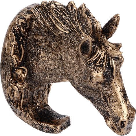 Tête de cheval antique en résine avec crochet mural doré pour manteaux et vêtements - Décoration pour salon, salle de bain ou cuisine (1/5)