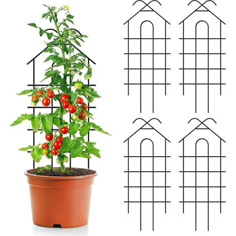 4 Pack 32 Inch Heavy Duty Indoor/Outdoor Metal Garden Trellis for Potted Plants, Indoor Plants, Climbing Vines, Black (1/5)