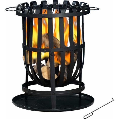 Brasero en Acero Uso Exterior 2 en 1 con Función Barbacoa-Hoguera Kekai Dana 40x56 cm Parrilla, Atizador y Recoge Cenizas
