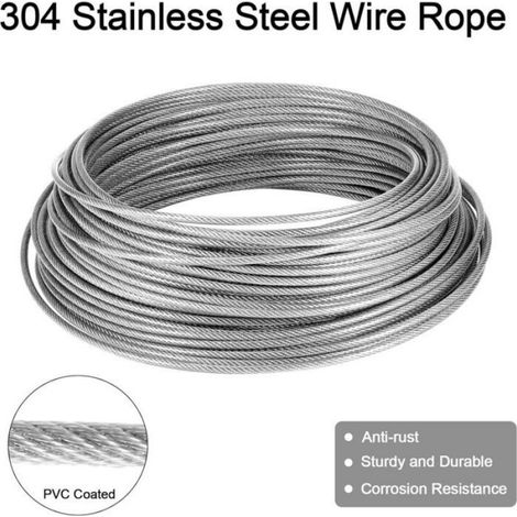 1 Câble acier inoxydable,30m,Diamètre 3mm,Revêtement PVC,Tendeurs inclus,Usage extérieur (1/5)