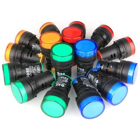 16pcs Voyant Rouge/Jaune/Bleu/Vert 22mm LED Panneau Pilote AC 220V 20mA Indicateur Signal Lampe (Chaque Couleur 4pcs) (1/5)