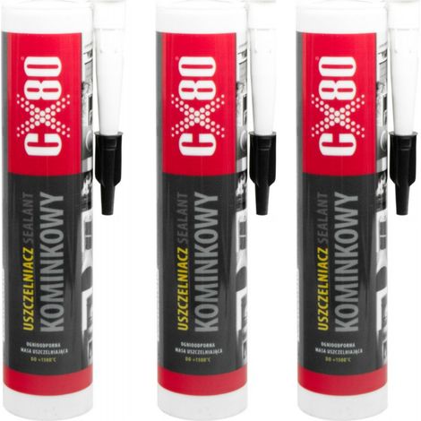 Mastic d'étanchéité pour cheminées CX80 - Mastic ignifuge pour poêles et cheminées - 300 ml x 3 (1/2)