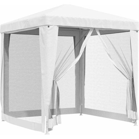 Tente de réception avec 4 parois latérales en maille 2x2m Blanc (1/5)