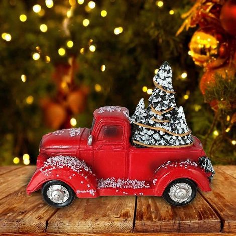 Camion de ferme rouge de Noël avec lumière LED, modèle décoratif de bureau (1/4)