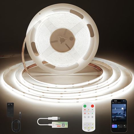 1 Ruban LED COB Blanc 5m Dimmable Smart App Telecommande Minuterie 8mm Chambre Cuisine Salon (1/5)