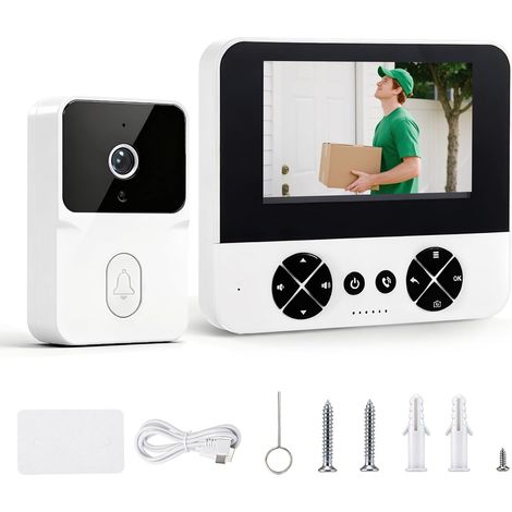 Sonnette sans Fil avec Caméra, 1080P 4.3" Sonnette Vidéo sans Fil Exterieur, IP65 Exterieur étanche, Vision Nocturne, Audio Bidirectionnel, Vision Nocturne, sans APP, sans WiFi (1/5)
