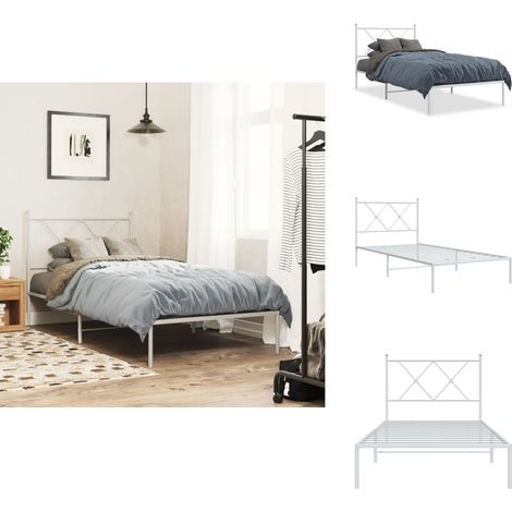 Cadre de lit métal sans matelas avec tête de lit blanc 90x200cm - Cadre De Lit - Lit Simple - Lit Metal - Lit Blanc - Tête De Lit (1/5)