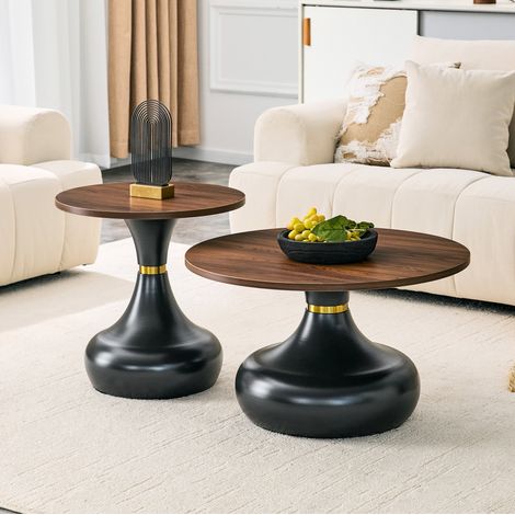 Couchtisch Set 2er rund in Walnussoptik Metall OKMYHOME (1/5)
