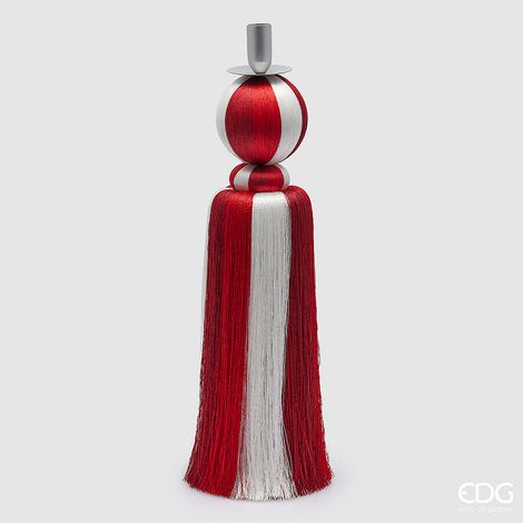 EDG Enzo De Gasperi Portacandela Nappa Natale H 45 Cm Bianco Rosso