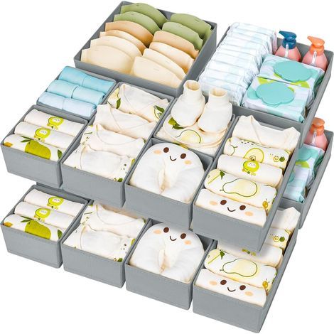Organisateur de Tiroir Tissu - Boîtes de Rangement Pliable Separateur Lot de 15 Organiseur Tiroir Bébé, Boite Rangement Vetement pour Clothes, Pantalon, Chaussettes, Cravates, Écharpes, Gris (1/5)