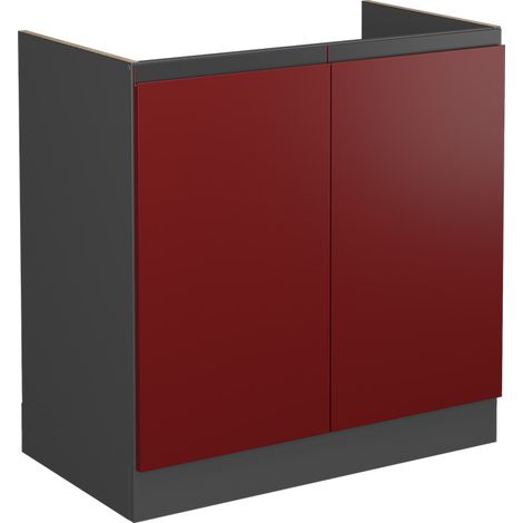 Spülenunterschrank R-Line, Rot, 80 cm J-Shape, ohne Arbeitsplatte, Vicco